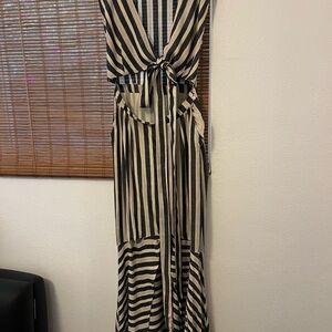 Striped Black and White Maxi Dress with Cut Out